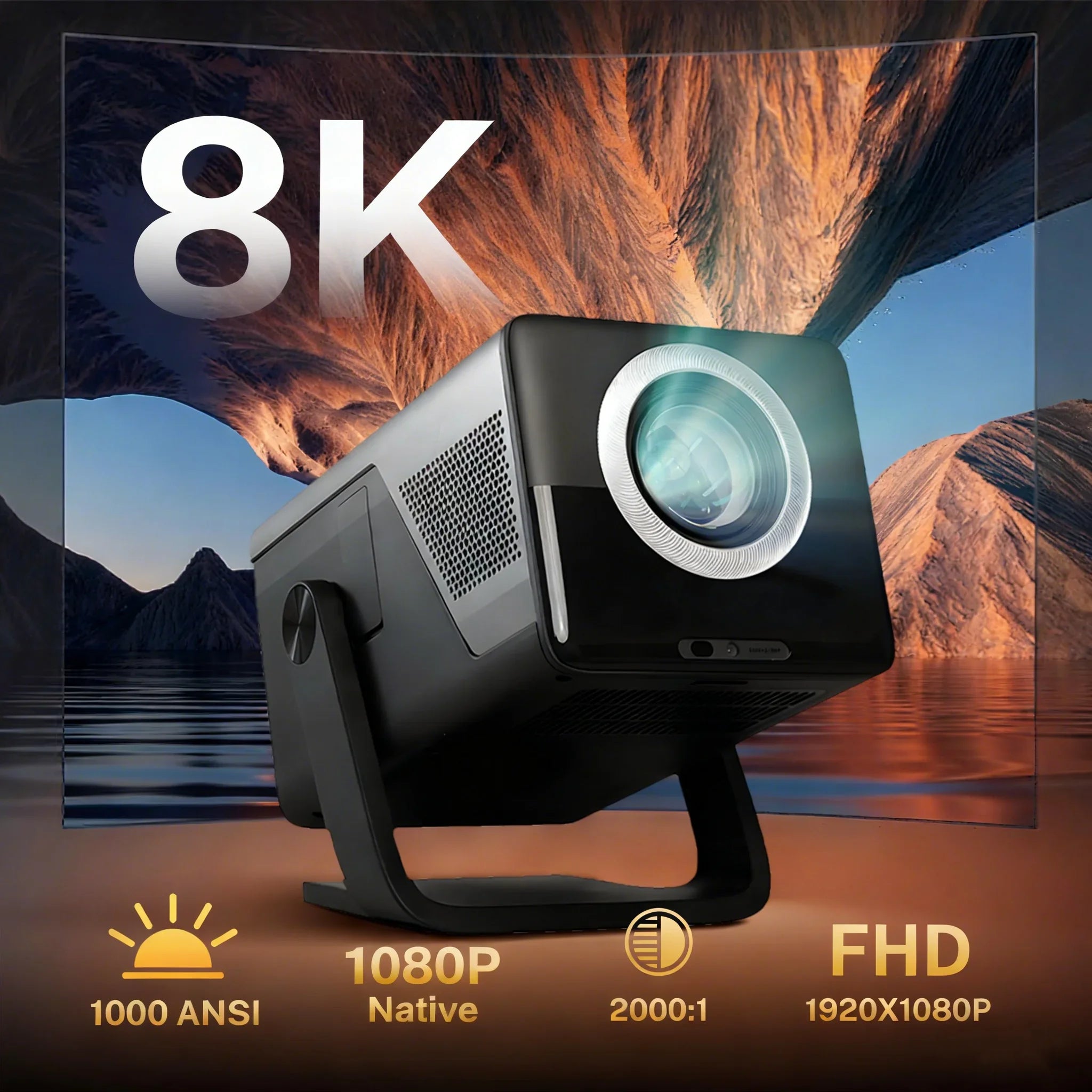 8K Support Ultra High Definition Projector with Android 14 OS, Native1080P 1000ANSI