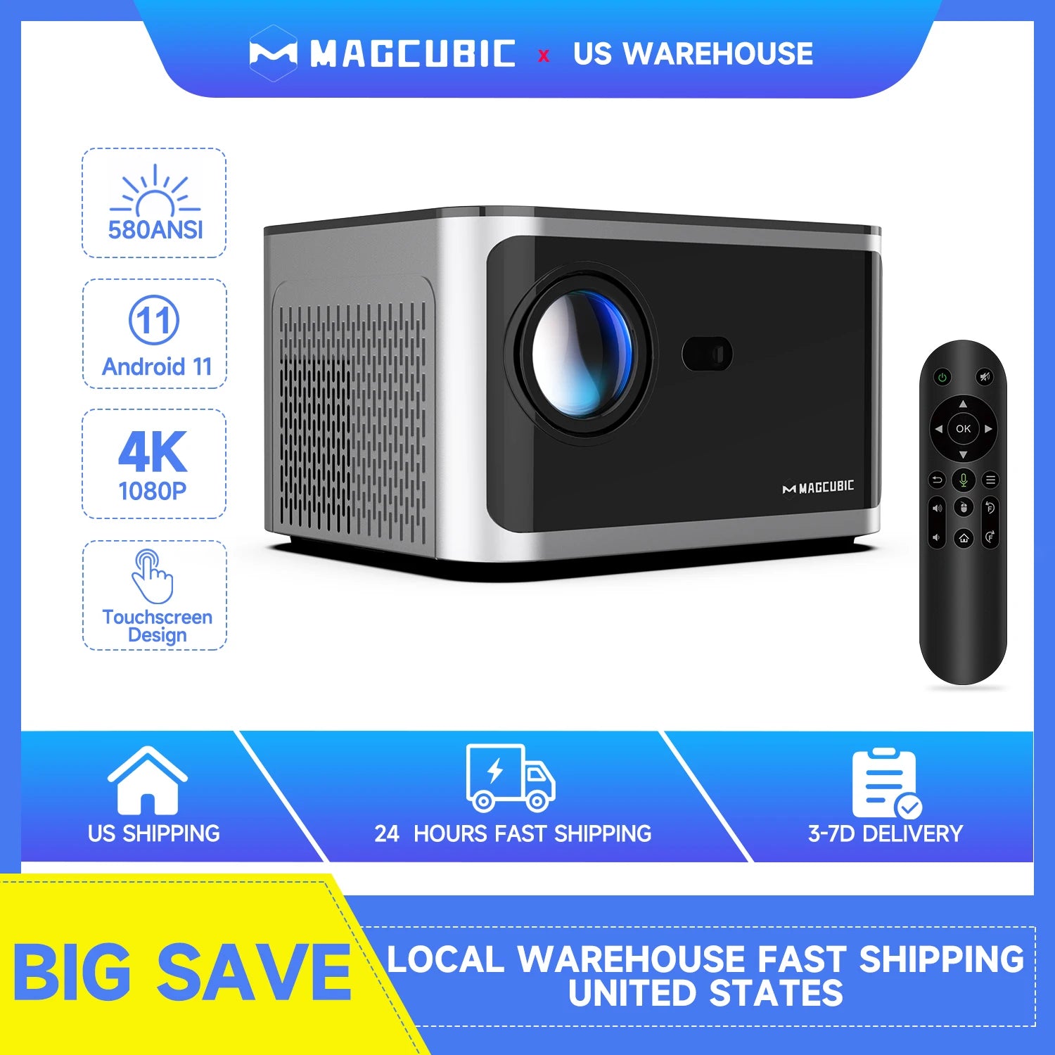 Magcubic HY350 Pro 580ANSI Projector Android 11 4K 1080P